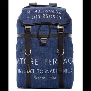 Salvatore Ferragamo Denim Men Blue Backpack